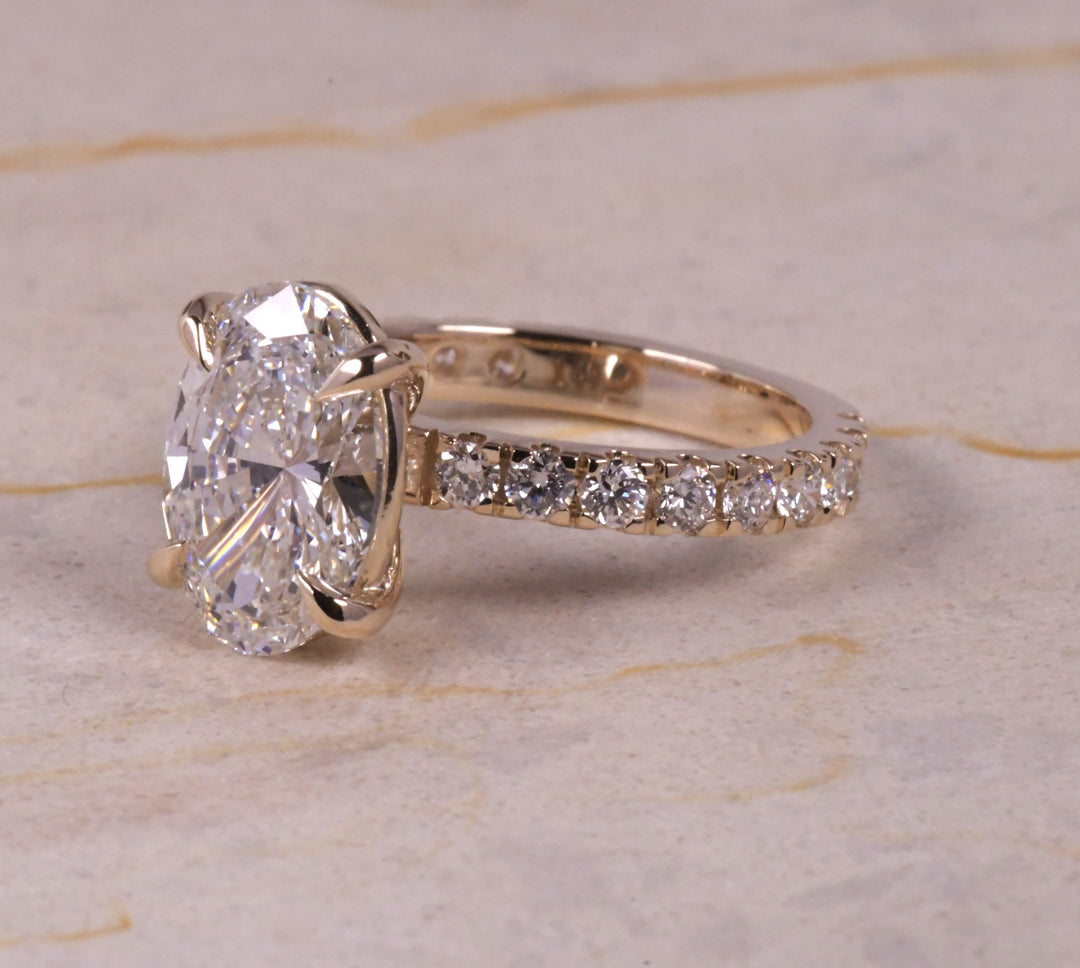 Hidden Halo Style Oval &amp; Pave Lab Diamond Ring