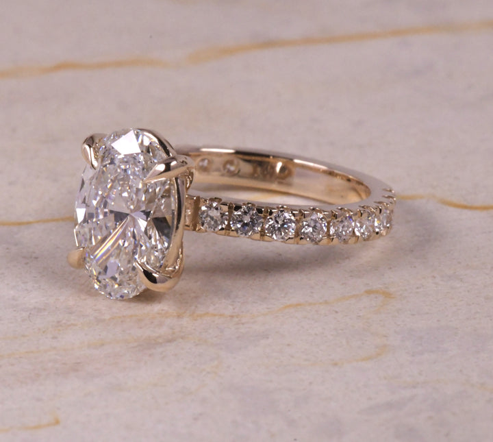 Hidden Halo Style Oval &amp; Pave Lab Diamond Ring