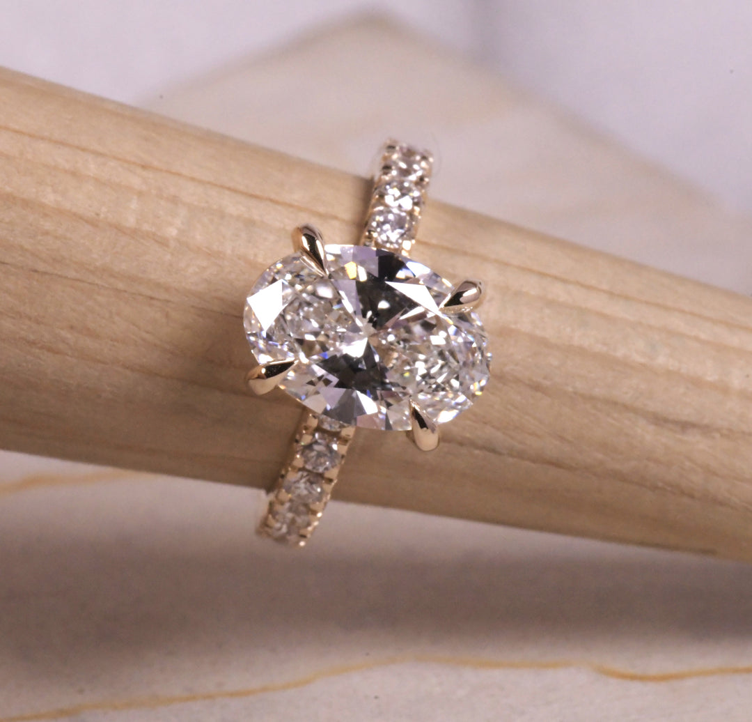 Hidden Halo Style Oval &amp; Pave Lab Diamond Ring
