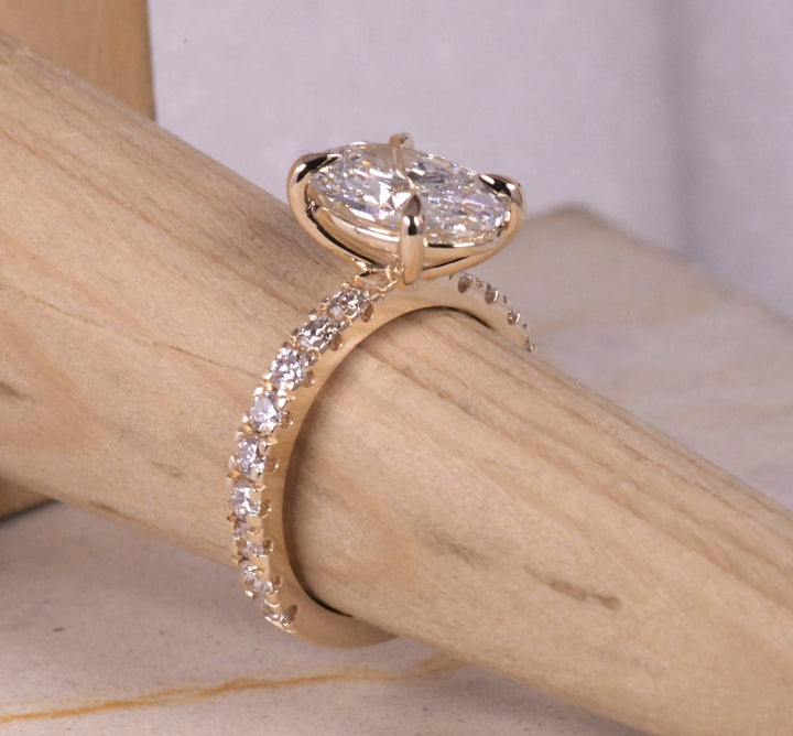 Hidden Halo Style Oval &amp; Pave Lab Diamond Ring