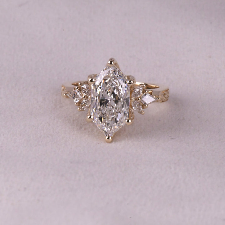 Custom Step Cut Hexagon Lab Diamond Ring