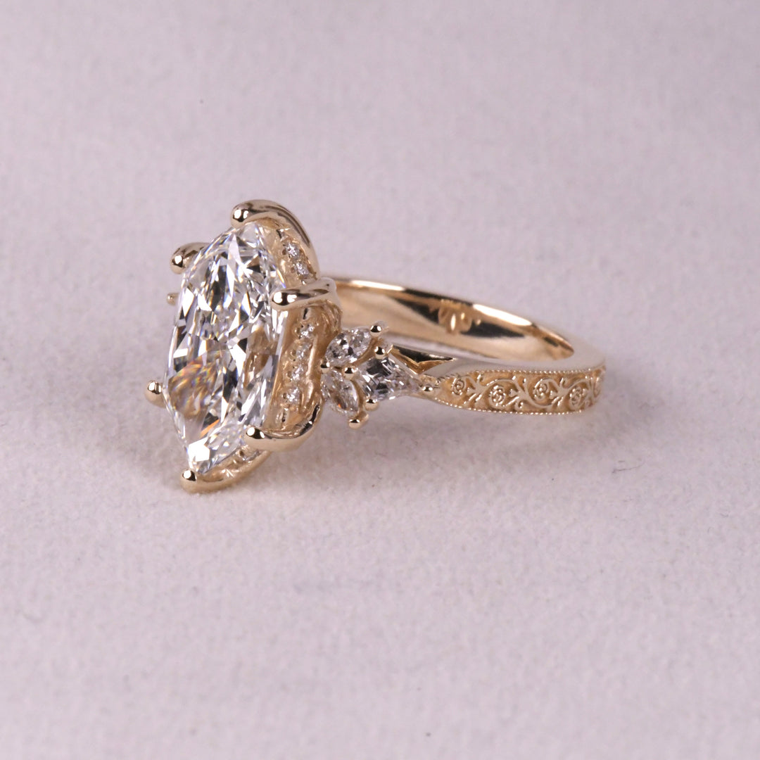 Custom Step Cut Hexagon Lab Diamond Ring