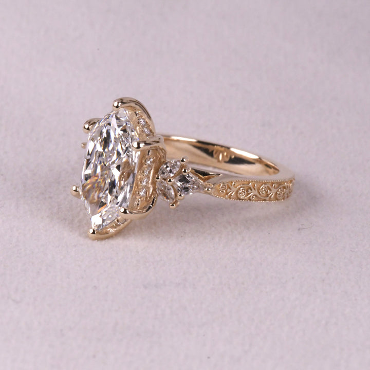 Custom Step Cut Hexagon Lab Diamond Ring