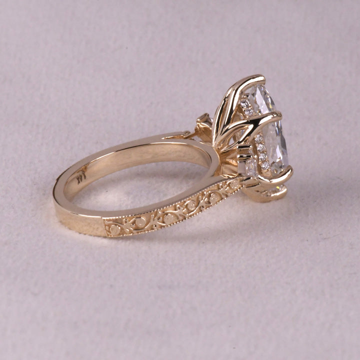Custom Step Cut Hexagon Lab Diamond Ring