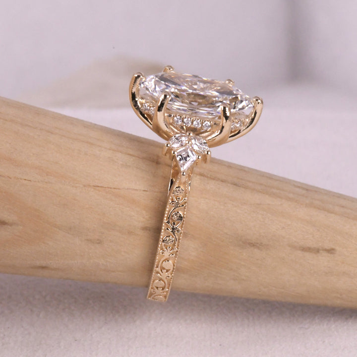 Custom Step Cut Hexagon Lab Diamond Ring