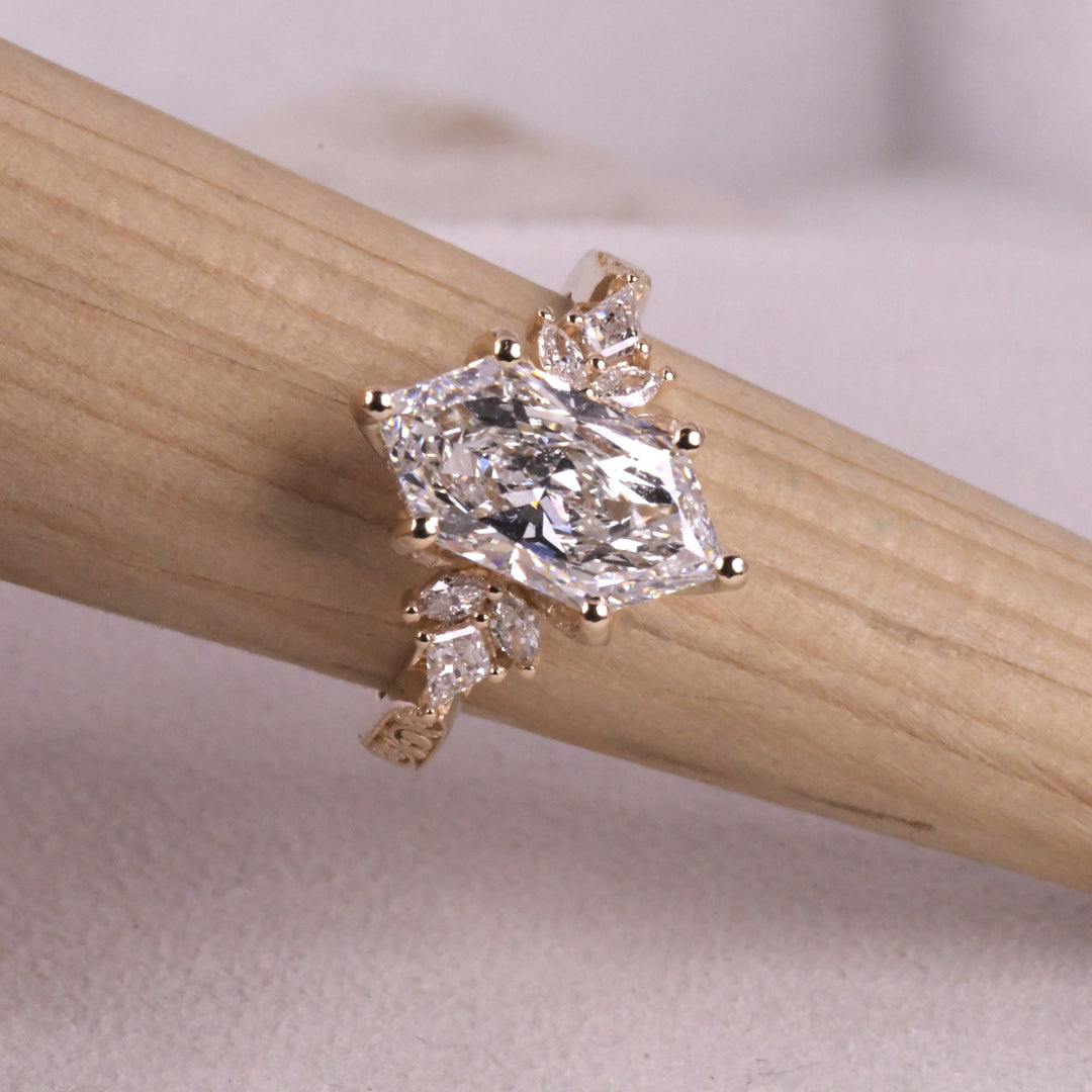 Custom Step Cut Hexagon Lab Diamond Ring