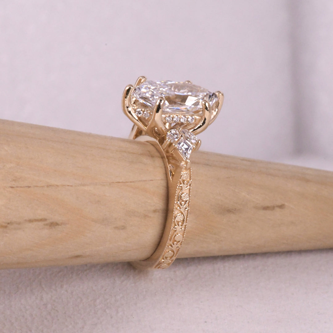 Custom Step Cut Hexagon Lab Diamond Ring