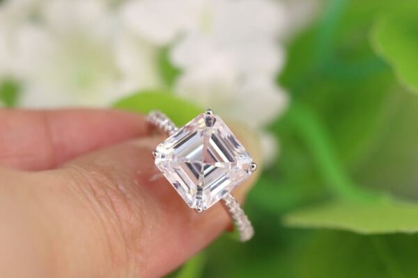 5 Carat (10mm) Asscher Cut Diamond Solitaire Engagement Ring 14K White Gold