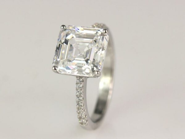 5 Carat (10mm) Asscher Cut Diamond Solitaire Engagement Ring 14K White Gold