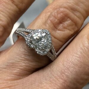 2.55Ctw Heart Shape Diamond Halo 2 Shank Engagement Ring 14k White Gold