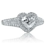 2.55Ctw Heart Shape Diamond Halo 2 Shank Engagement Ring 14k White Gold