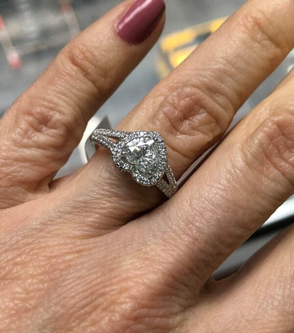 2.55Ctw Heart Shape Diamond Halo 2 Shank Engagement Ring 14k White Gold