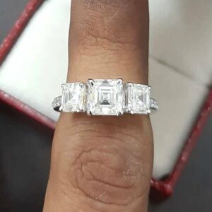 3 Stone 2.48ctw Asscher Cut Diamond With Accents Engagement Ring 925 Sterling Silver