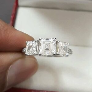 3 Stone 2.48ctw Asscher Cut Diamond With Accents Engagement Ring 925 Sterling Silver