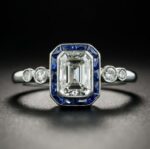 Art Deco 2.45 ctw Emerald Diamond Sapphire Halo Engagement Ring 925 Sterling Silver