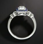 Art Deco 2.45 ctw Emerald Diamond Sapphire Halo Engagement Ring 925 Sterling Silver