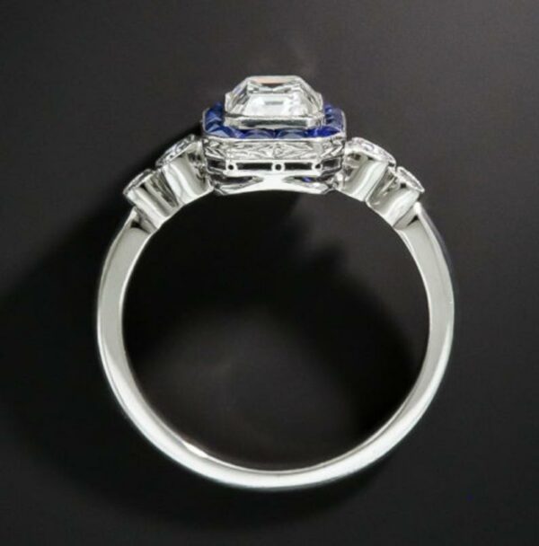 Art Deco 2.45 ctw Emerald Diamond Sapphire Halo Engagement Ring 925 Sterling Silver
