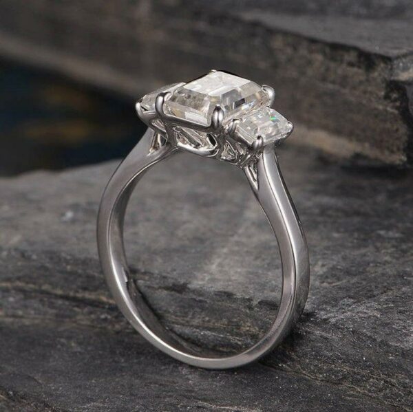 2.70 Ctw Solitaire 3 Stone Emerald Diamond Engagement Ring 925 Sterling Silver