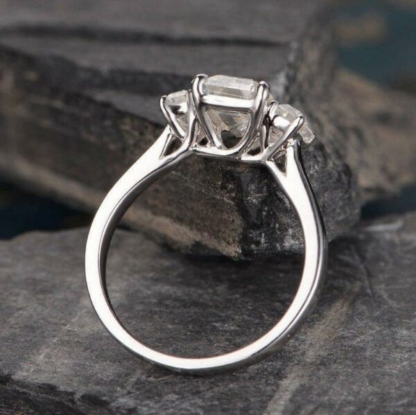 2.70 Ctw Solitaire 3 Stone Emerald Diamond Engagement Ring 925 Sterling Silver