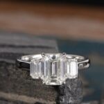 2.70 Ctw Solitaire 3 Stone Emerald Diamond Engagement Ring 925 Sterling Silver