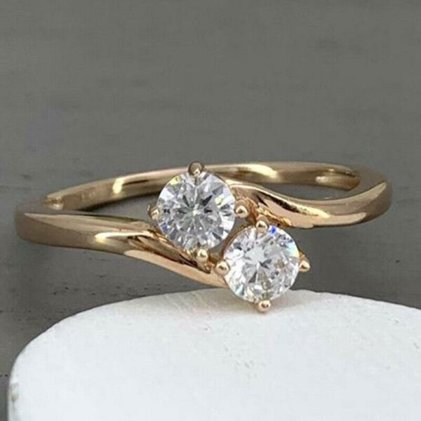 2.00 Ctw Solitaire Round 2 Stone Diamond Engagement Ring 14k Yellow Gold