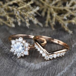 Antique 2.08 Ct Round Diamond Halo Luxury Wedding Ring Set 14k Rose Gold