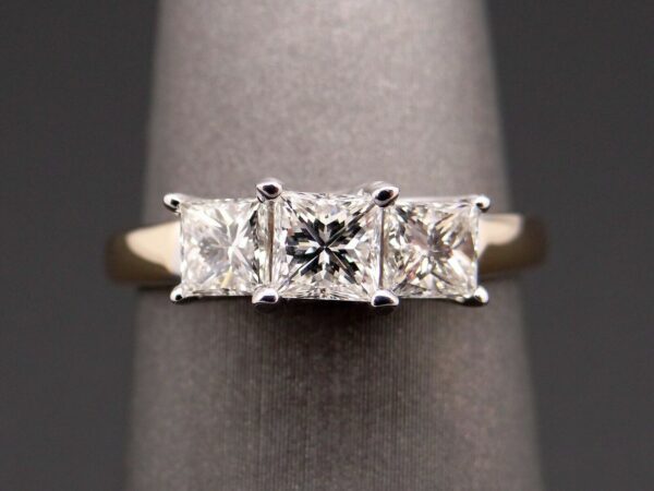 2.30Ct Forever Princess Diamond 3 Stone Engagement Ring 14k Yellow Gold