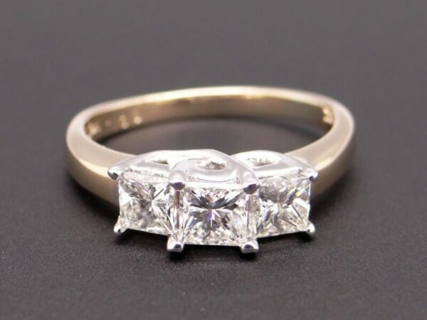 2.30Ct Forever Princess Diamond 3 Stone Engagement Ring 14k Yellow Gold