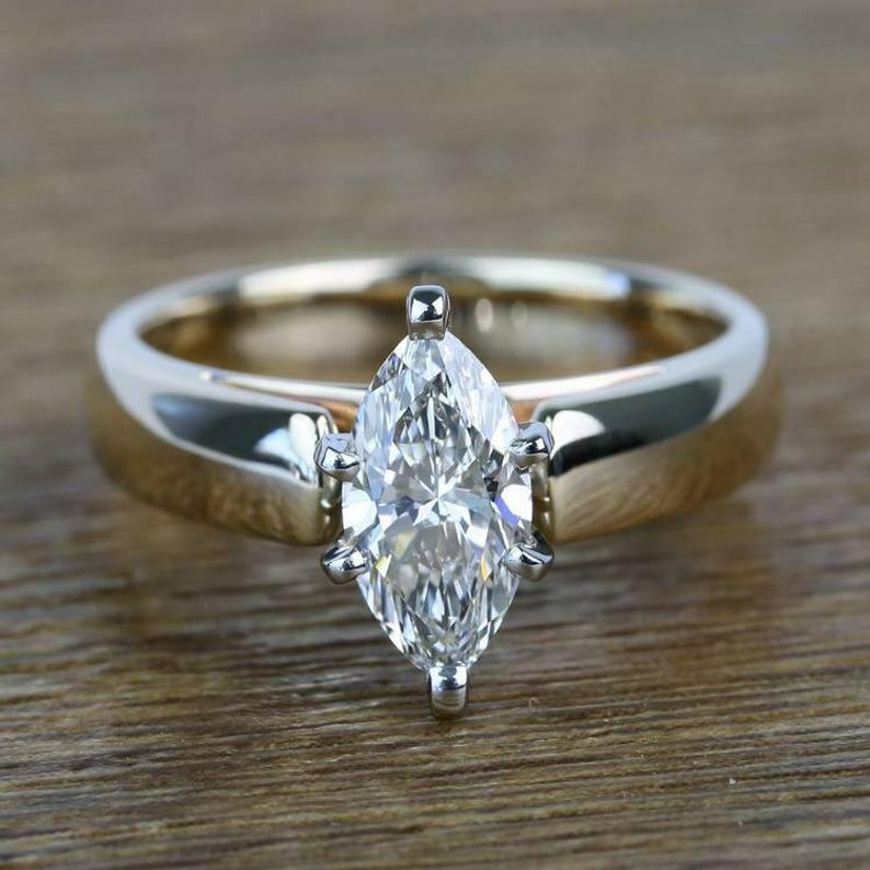 14*8MM White Marquise Cut CZ Stone Engagement Ring/ Classic shops 6-Prong Set Solitaire Ring/ Pre-Wedding Ring For Her/ Handmade Promise Ring