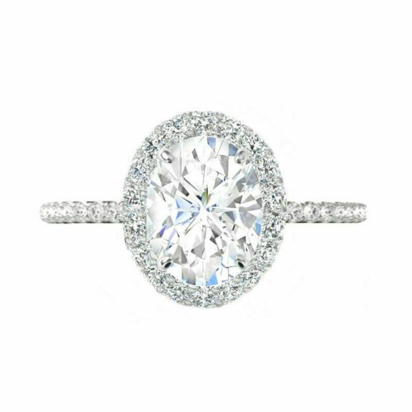 3.00 Ctw White Oval Cut Diamond Halo With Accent Wedding Engagement Ring 925 Sterling Silver