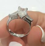 3 Stone 2.54 Ct Radiant Cut Diamond Side Baguette Engagement Ring 14k White Gold