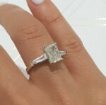 3 Stone 2.54 Ct Radiant Cut Diamond Side Baguette Engagement Ring 14k White Gold