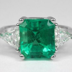 3.20Ct Emerald & Trillion Cut Diamond Engagement Ring 10K White Gold