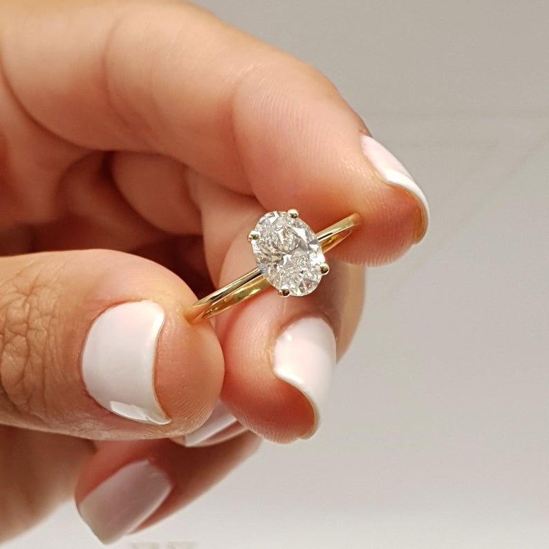 1.80 carat Oval Diamond Super Slim Band Engagement Ring | Lauren B Jewelry
