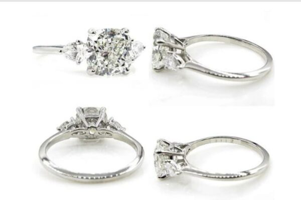 3.28 Ctw Cushion & Pear Cut Diamond Engagement Ring 14K White Gold