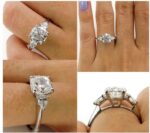 3.28 Ctw Cushion & Pear Cut Diamond Engagement Ring 14K White Gold