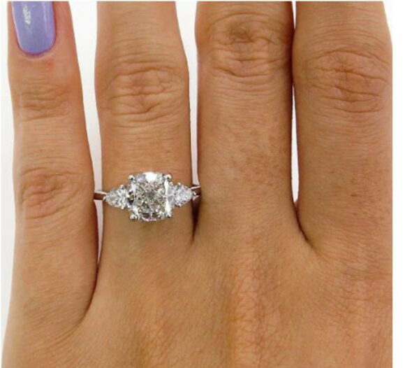 3.28 Ctw Cushion & Pear Cut Diamond Engagement Ring 14K White Gold