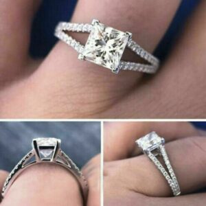 2.12 Ct Princess Cut Diamond Split Shank Engagement Ring 925 Sterling Silver
