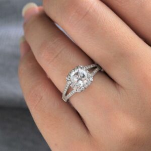 1.50Ctw Cushion Diamond Halo Engagement Ring 14K White Gold Ring