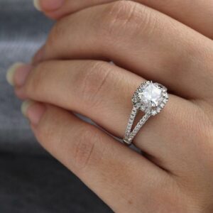 1.50Ctw Cushion Diamond Halo Engagement Ring 14K White Gold Ring