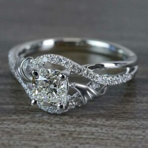 1.98 Carat Cushion Cut Diamond Split Shank Engagement Ring 14k White Gold