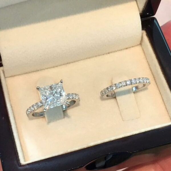 2.83 Ct Princess Cut Brilliant Diamond Ring Bridal Wedding Set Ring 14k White Gold