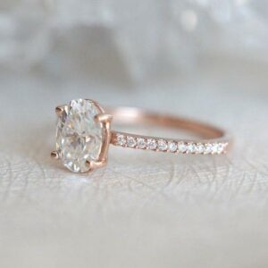 8X6 MM Oval Cut Diamond Solitaire Engagement Ring 14K Rose Gold