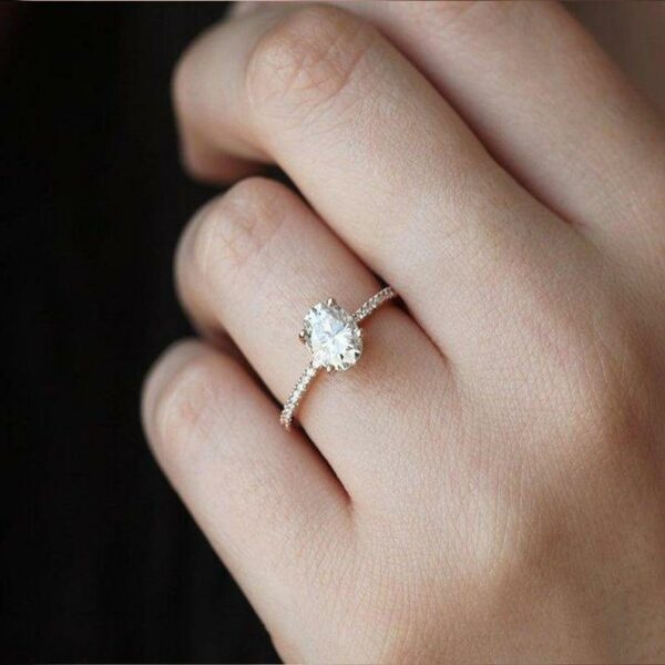 8X6 MM Oval Cut Diamond Solitaire Engagement Ring 14K Rose Gold
