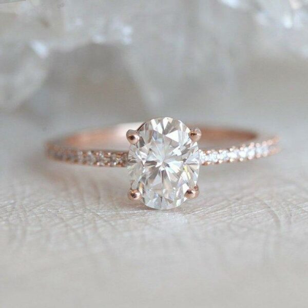 8X6 MM Oval Cut Diamond Solitaire Engagement Ring 14K Rose Gold