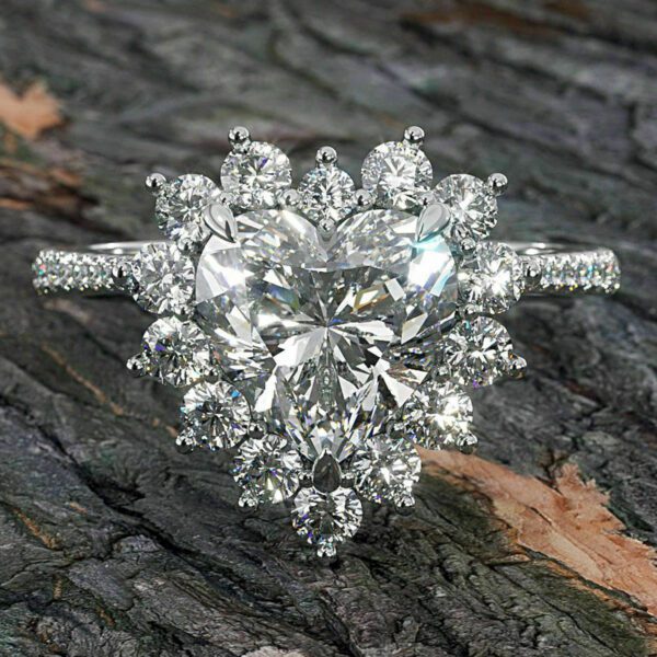 2.38 Ct Heart Shape Diamond Antique Flower Halo Engagement Ring 925 Sterling Silver