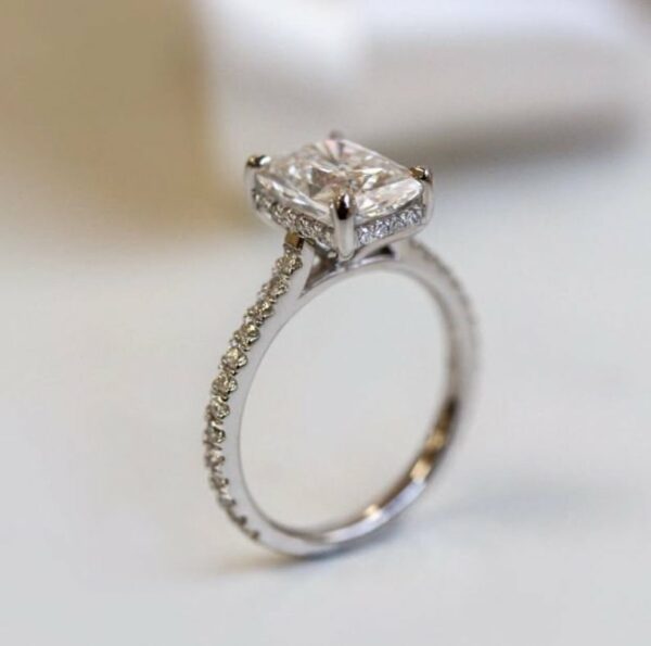2.70Ct Radiant Cut Hidden Halo Diamond Engagement Ring 14K White Gold