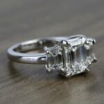 2.76 Carat Emerald Cut Solitaire 3 Stone Diamond Engagement Ring 14k White Gold