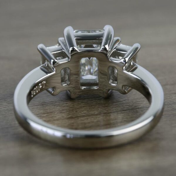 2.76 Carat Emerald Cut Solitaire 3 Stone Diamond Engagement Ring 14k White Gold