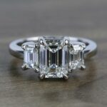 2.76 Carat Emerald Cut Solitaire 3 Stone Diamond Engagement Ring 14k White Gold